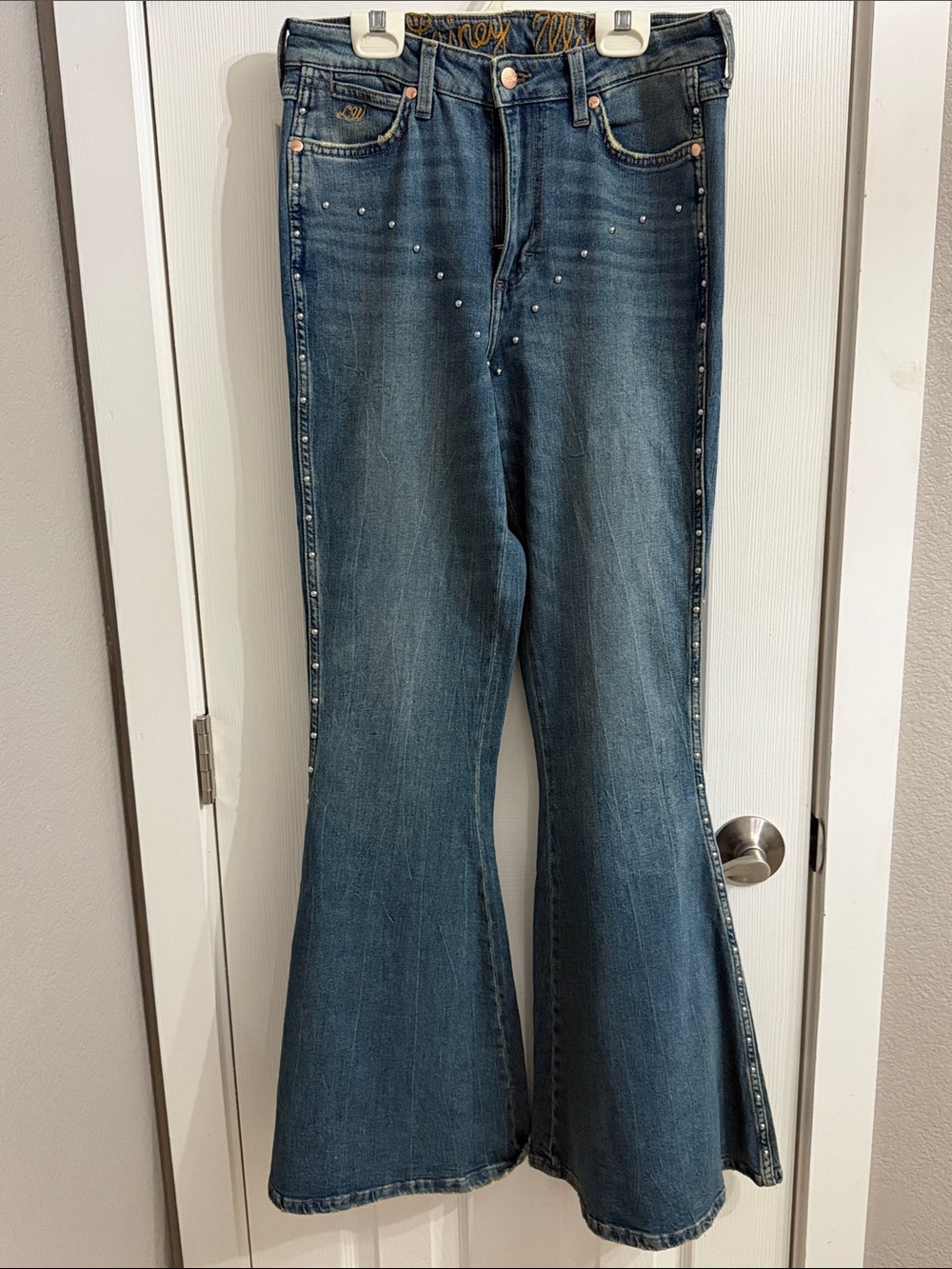 Women's Lainey Wilson  Blue Flared Jeans with Stud Detail
